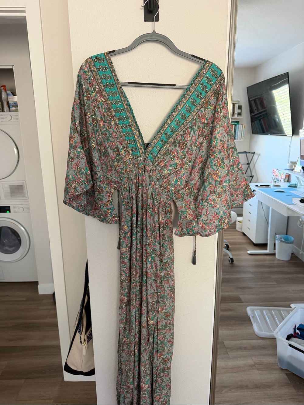 Teal Paisley V-Neck Maxi Dress